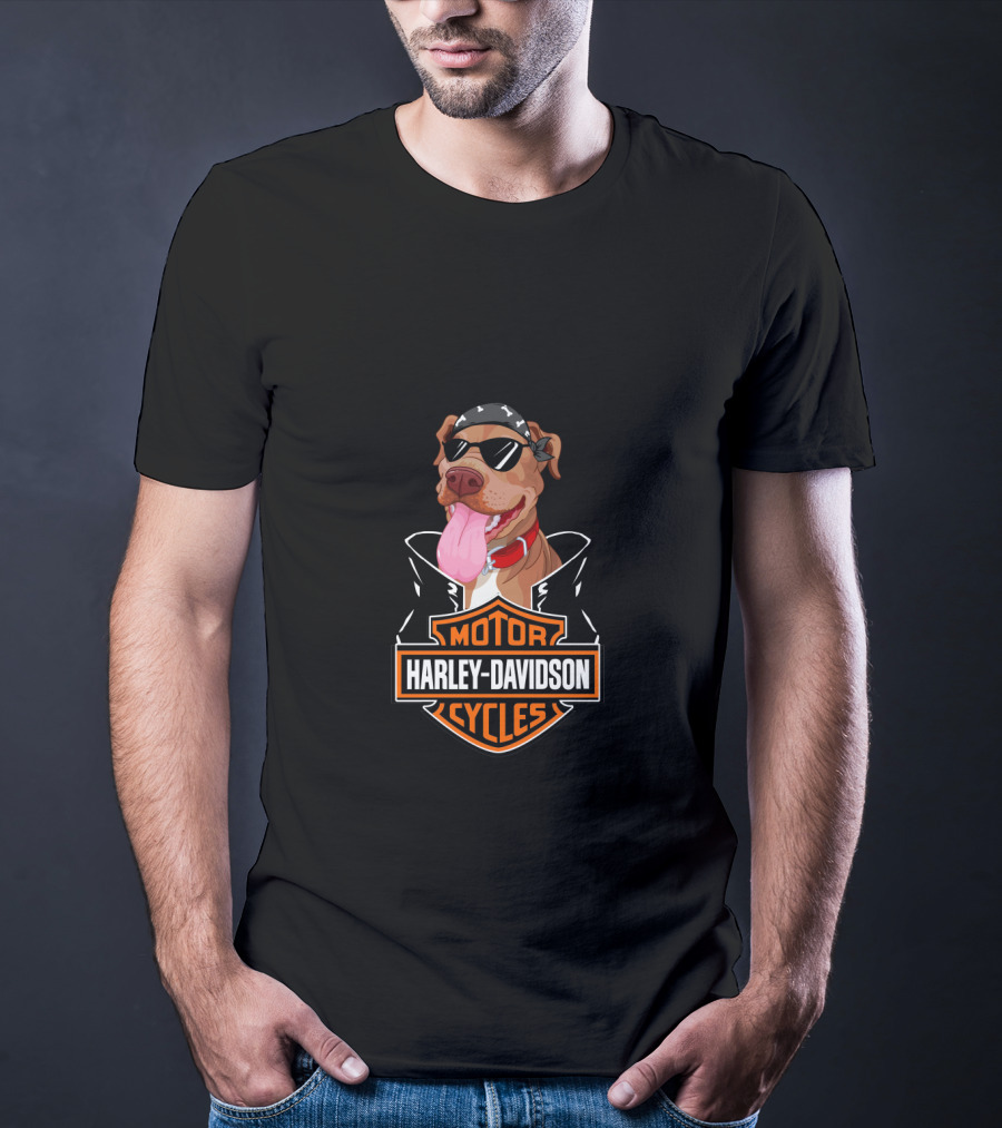 Harley Davidson American Pit Bull Terrier Biker T-Shirt