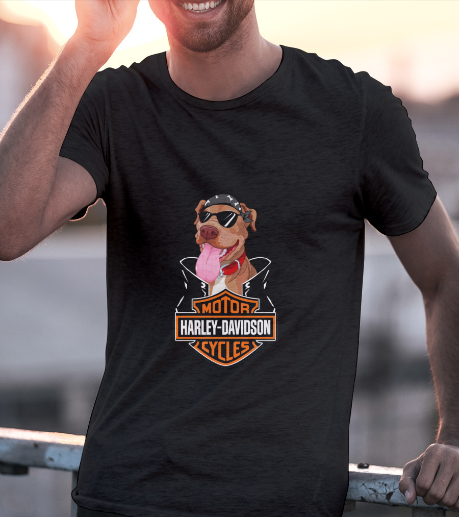 Harley Davidson American Pit Bull Terrier Biker T-Shirt