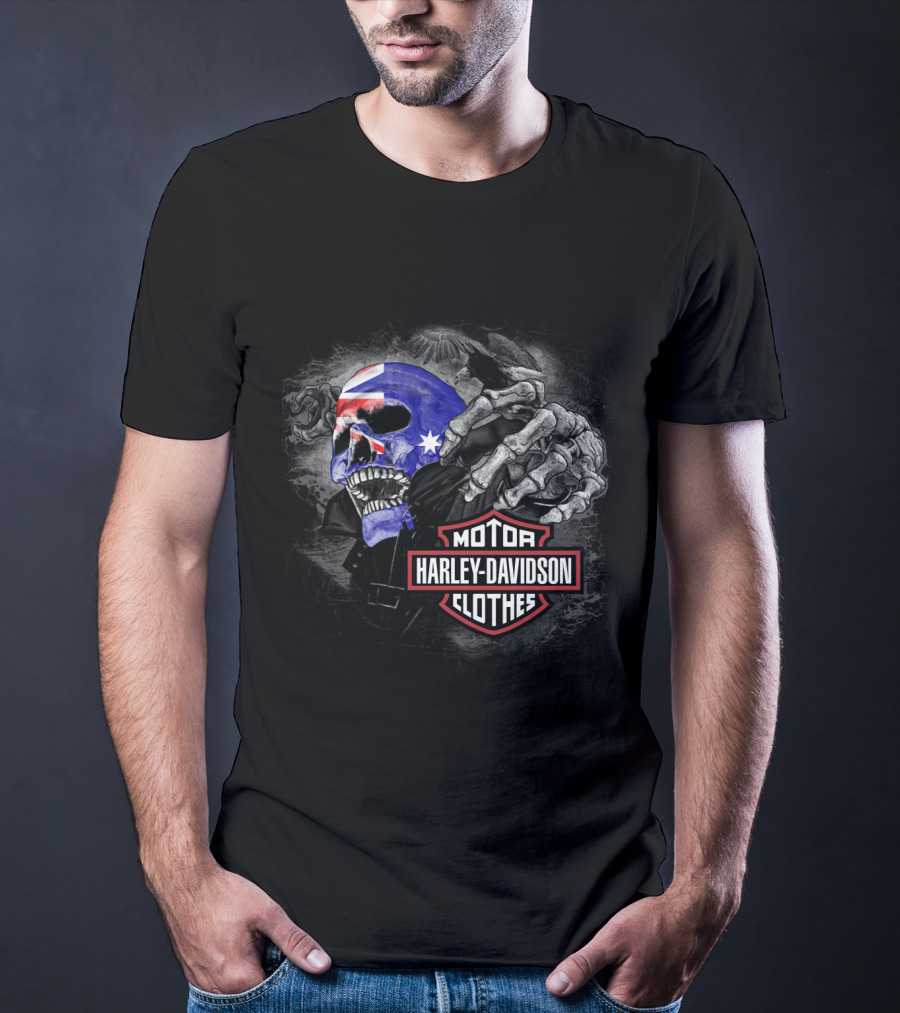 Harley Davidson Australia Skull Flag Motif T-Shirt