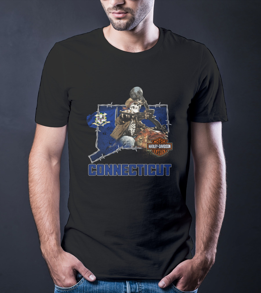 Connecticut Harley Davidson Motorcycles Skeleton Rider T-Shirt