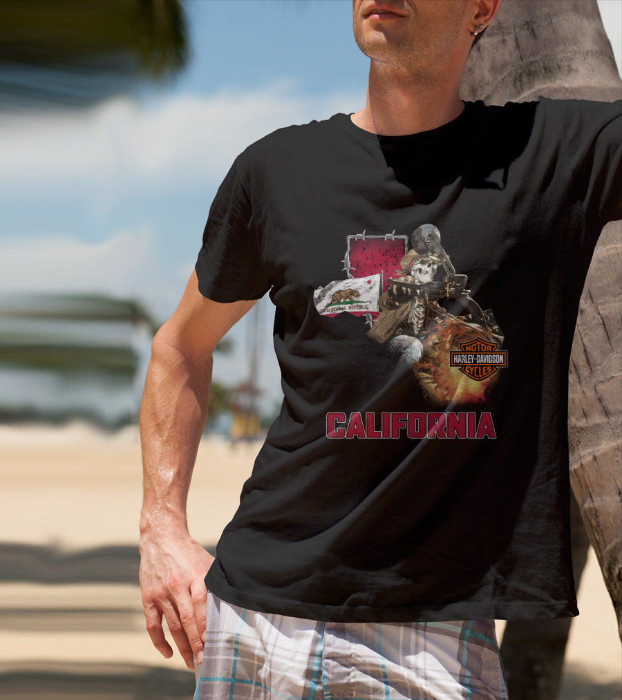 California Harley Davidson Motorcycles Skeleton Rider T-Shirt