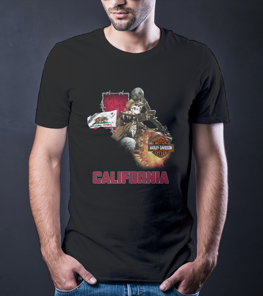 California Harley Davidson Motorcycles Skeleton Rider T-Shirt