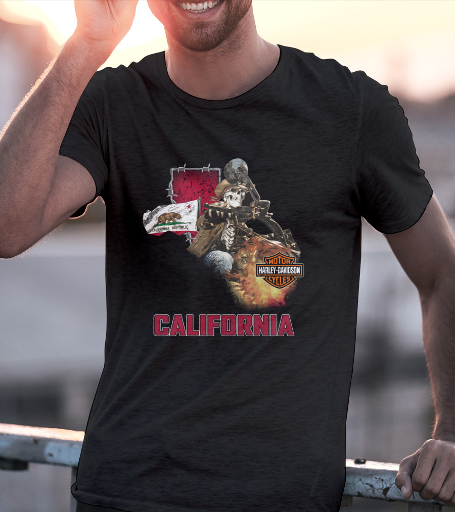 California Harley Davidson Motorcycles Skeleton Rider T-Shirt