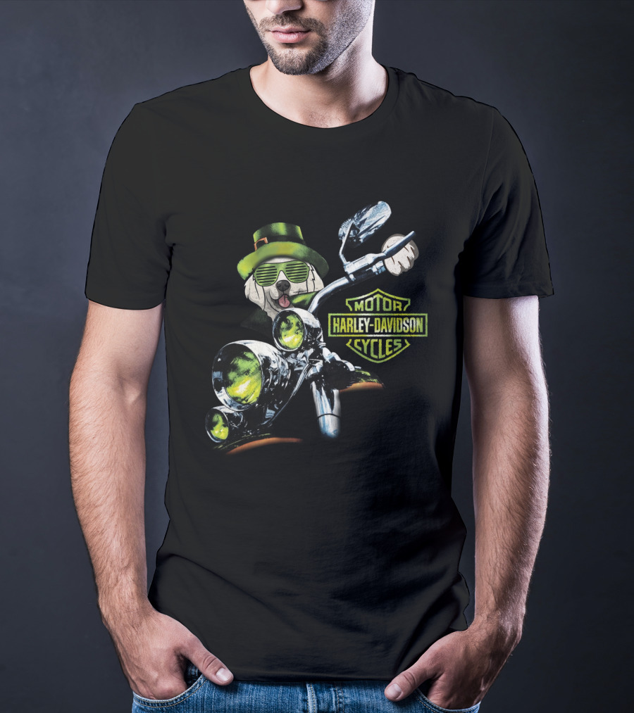 Golden Retriever Harley Davidson Motorcycles St. Patrick's Day Theme T-Shirt