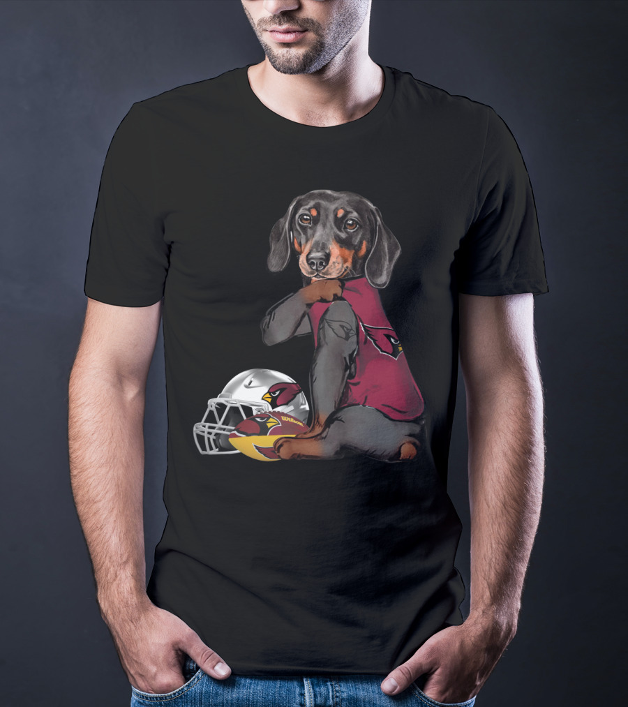 Arizona Cardinals Football Dachshund With Helmet And Ball T-Shirt