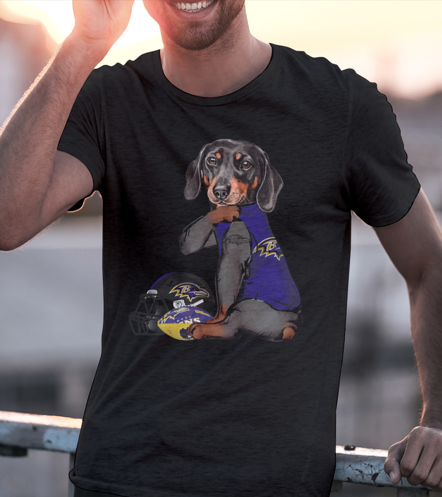 Baltimore Ravens Dachshund Wearing Team Jersey With Football Helmet T-Shirt