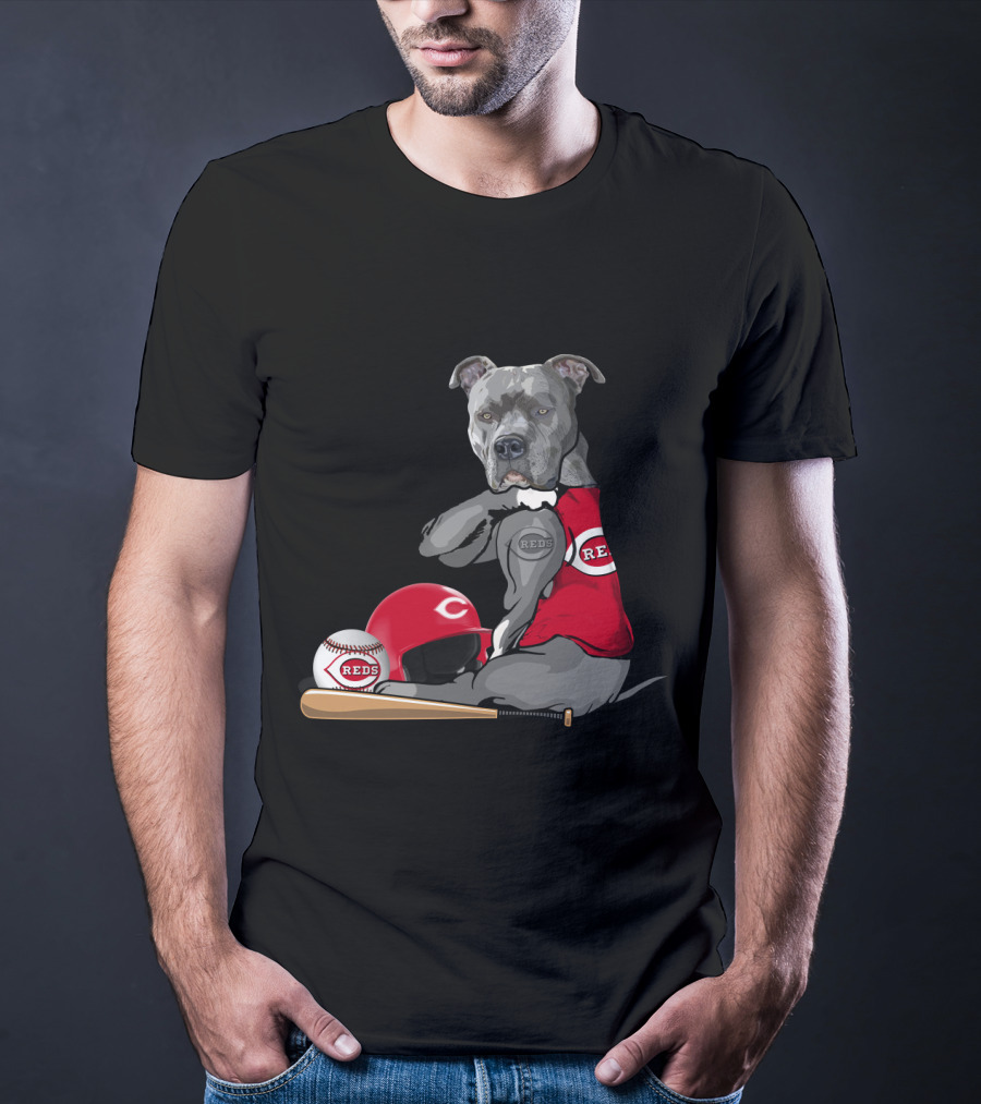 Cincinnati Reds Pit Bull Baseball Bat Helmet T-Shirt