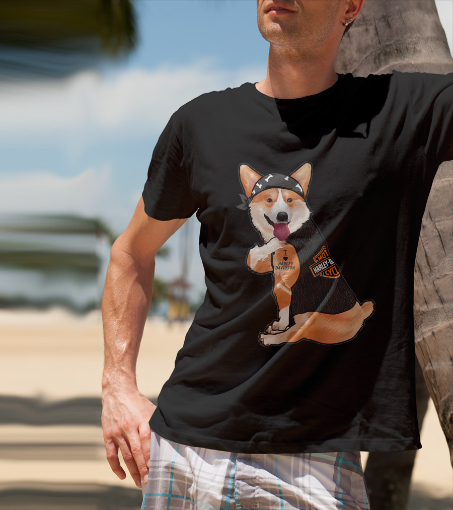 I Harley Davidson Corgi Biker With Bandana And Vest T-Shirt