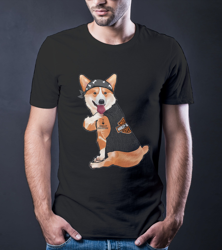 I Harley Davidson Corgi Biker With Bandana And Vest T-Shirt