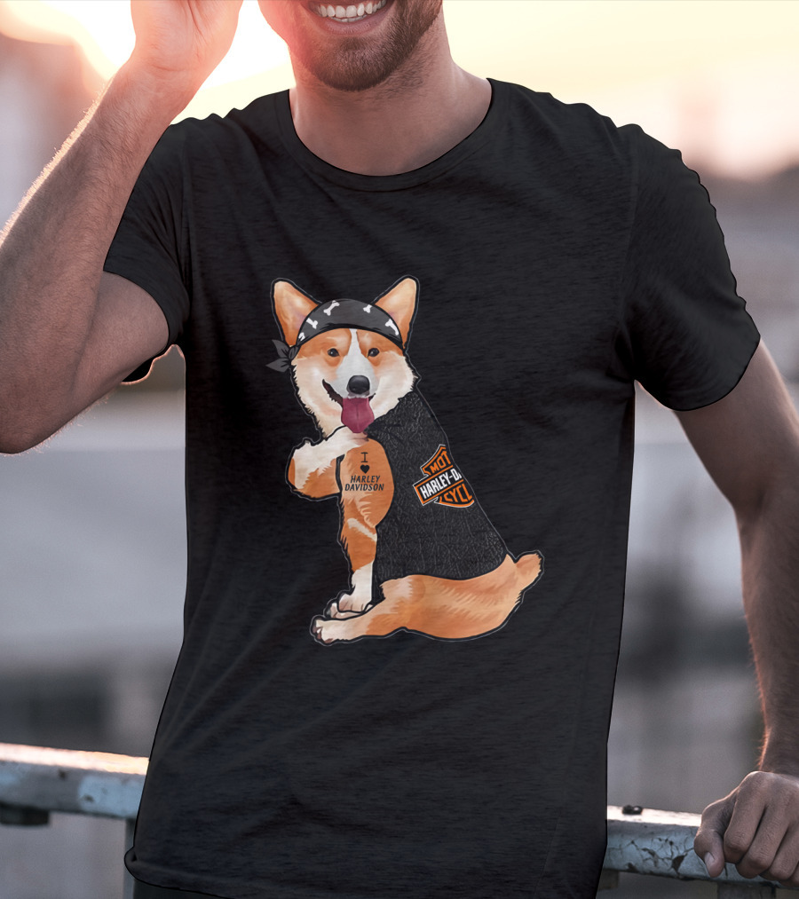 I Harley Davidson Corgi Biker With Bandana And Vest T-Shirt