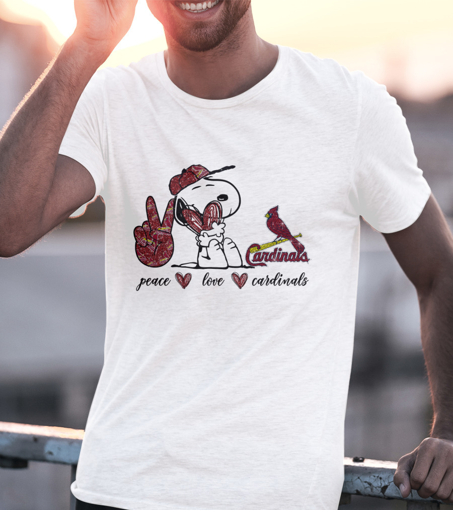 Peace Love Cardinals Snoopy Wearing Cardinals Hat T-Shirt