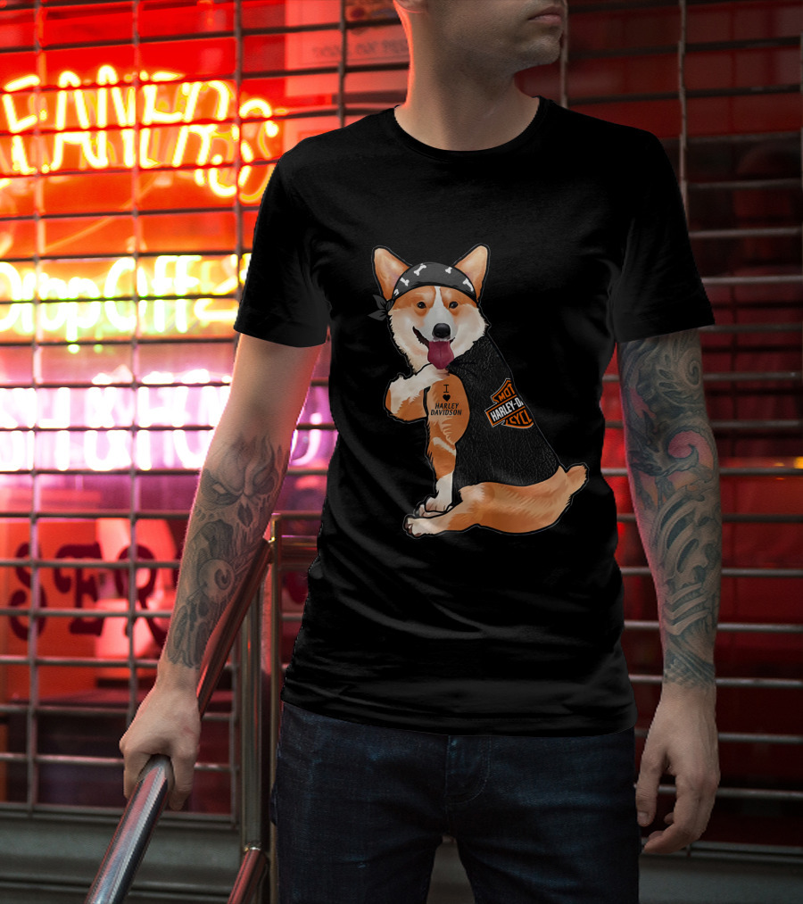 Harley Davidson Corgi With Bandana T-Shirt