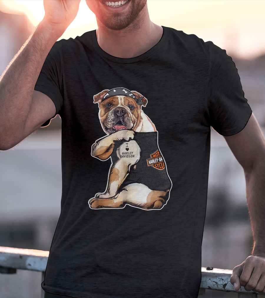 I Love Harley Davidson Bulldog Motorcycle Style T-Shirt