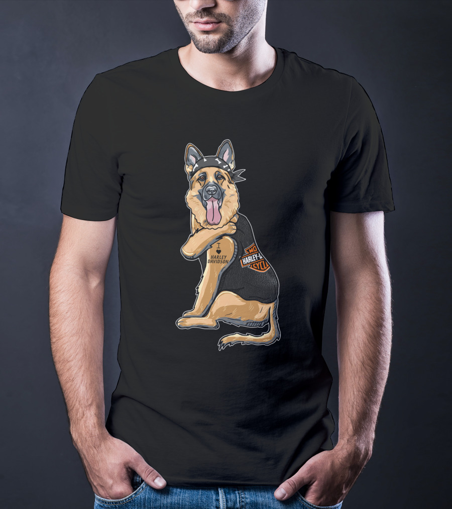 German Shepherd I Love Harley Davidson Motorcycle T-Shirt