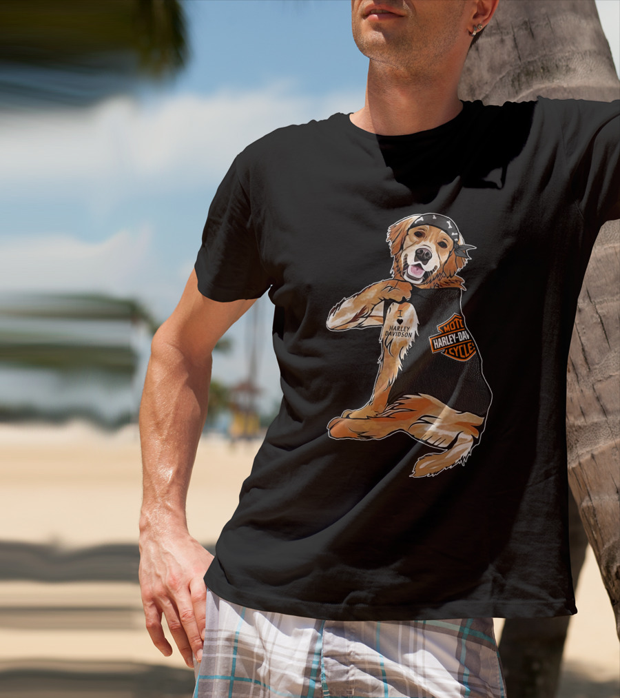 Harley Davidson Golden Retriever Motorcycle Pooch T-Shirt