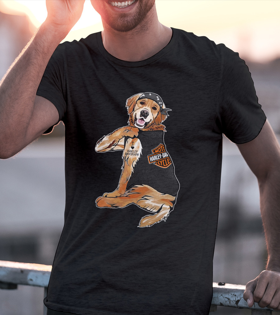 Harley Davidson Golden Retriever Motorcycle Pooch T-Shirt