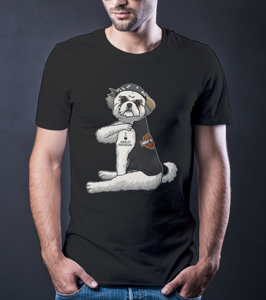 Shih Tzu Harley Davidson I Love Harley Davidson Motorcycle Dog T-Shirt