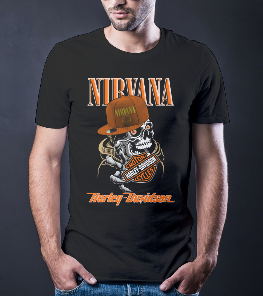 Nirvana Skull Harley Davidson Motorcycles T-Shirt
