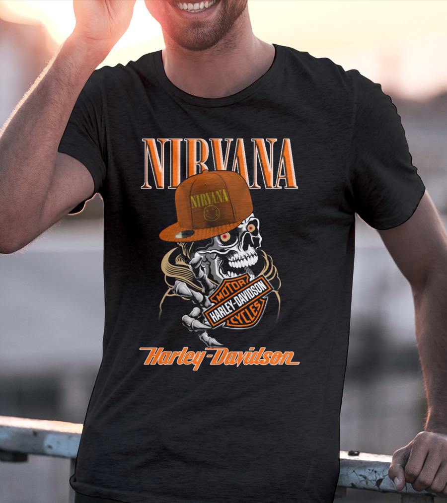 Nirvana Skull Harley Davidson Motorcycles T-Shirt