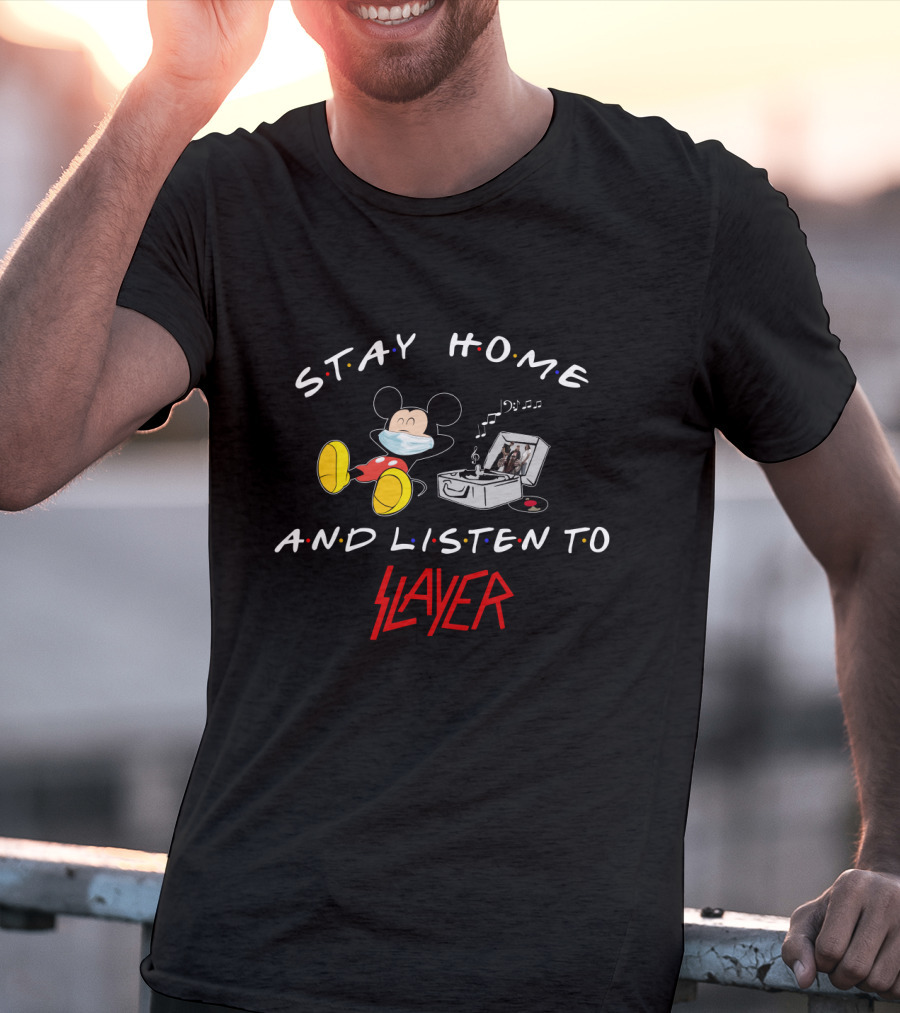 Stay Home And Listen To Slayer Mickey Masked Record Player T-Shirt