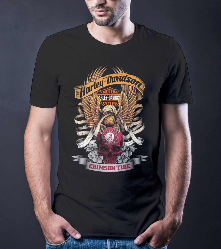 Harley Davidson Alabama Crimson Tide 49Hd Eagles Skulls Roses T-Shirt