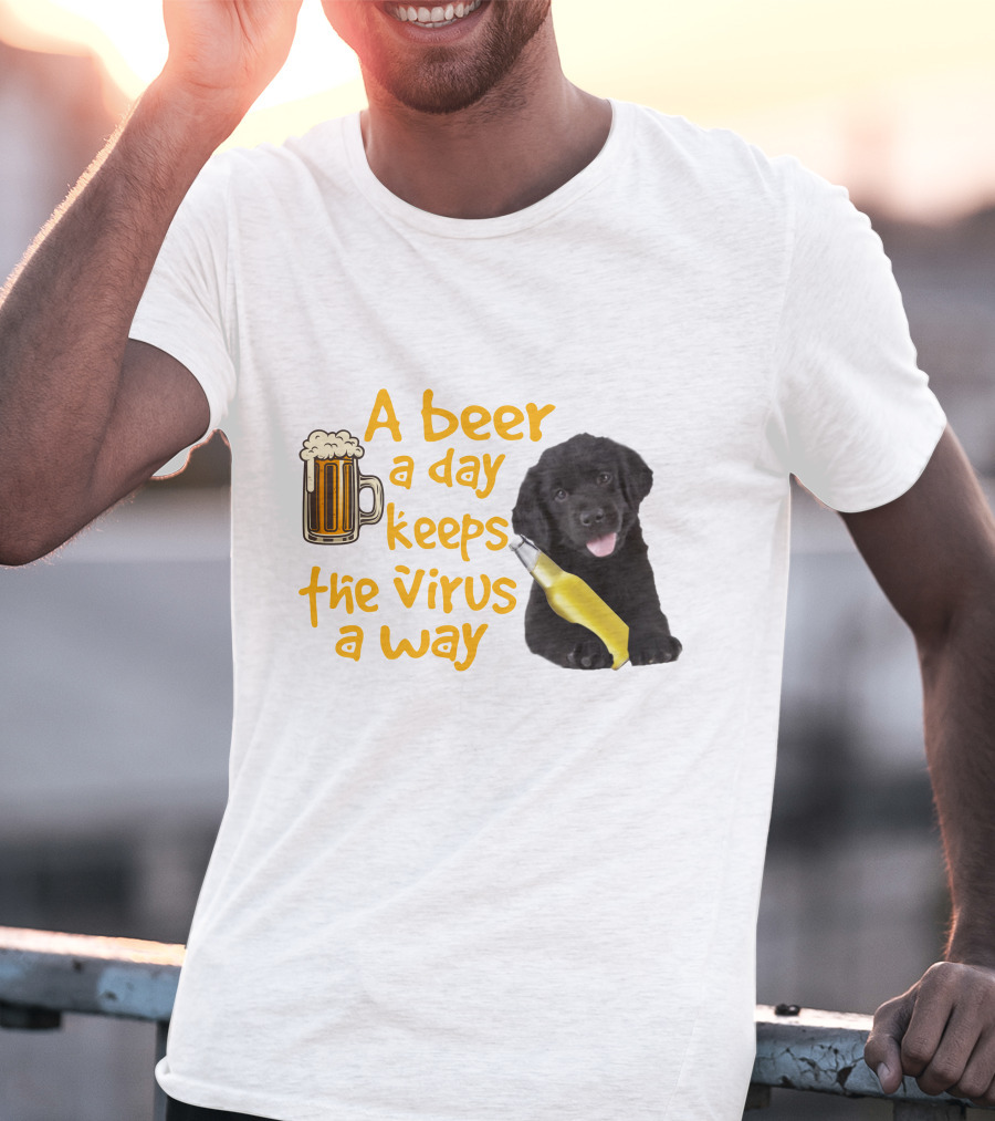 A Beer A Day Keeps The Virus Away Funny Newfoundland Dog And Beer T-Shirt