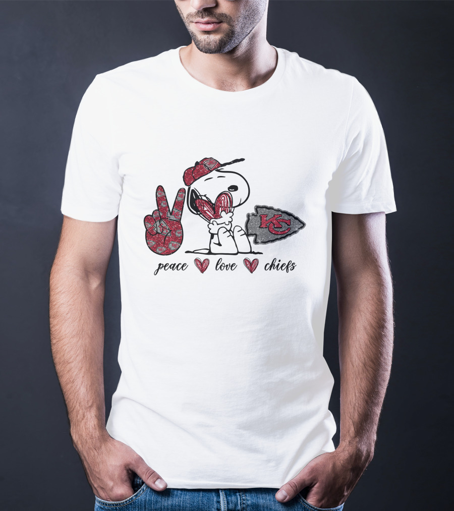 Peace Love Kansas City Chiefs Snoopy Football Fan T-Shirt