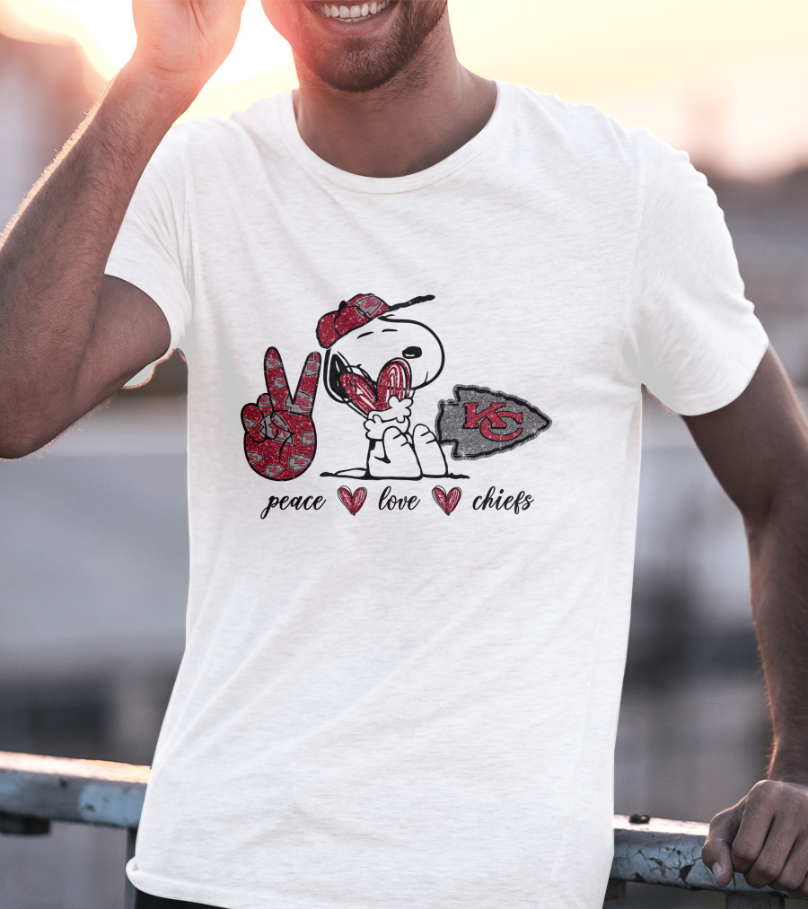Peace Love Kansas City Chiefs Snoopy Football Fan T-Shirt