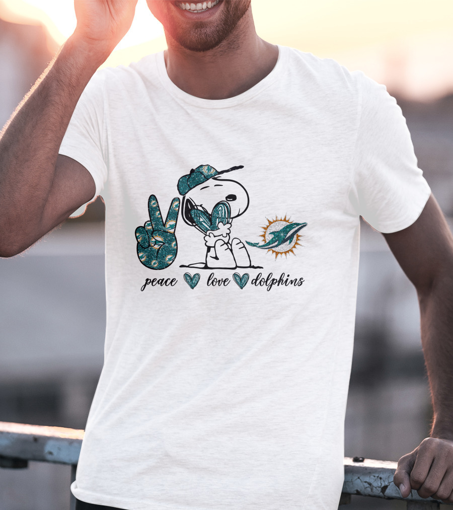 Peace Love Miami Dolphins Snoopy Fan Art Football T-Shirt
