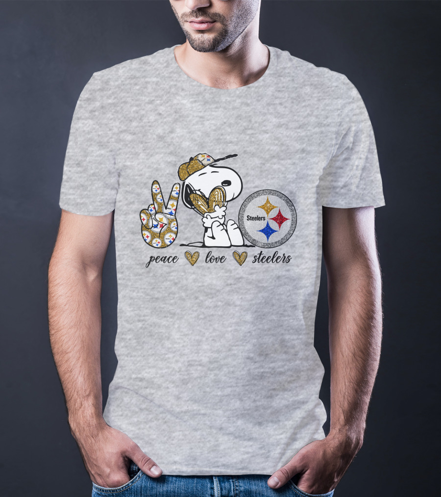 Peace Love Snoopy Steelers Football Hearts T-Shirt