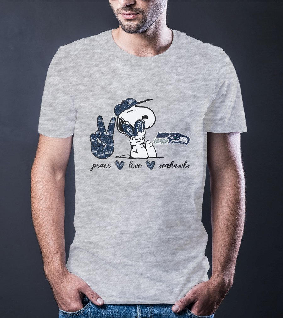 Peace Love Seattle Seahawks Snoopy Football Fan T-Shirt