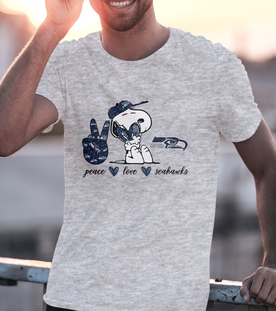 Peace Love Seattle Seahawks Snoopy Football Fan T-Shirt