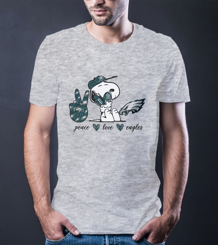 Peace Love Philadelphia Eagles Peanuts Snoopy NFL Football Fan T-Shirt