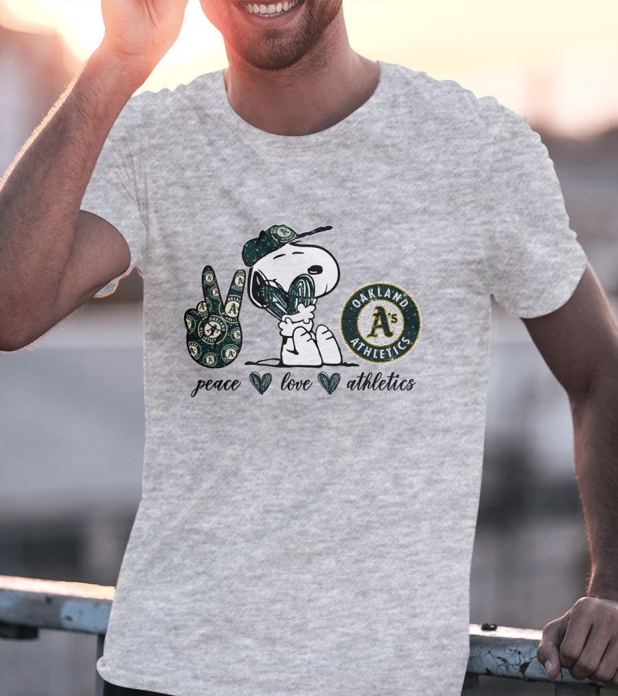Peace Love Oakland Athletics Snoopy T-Shirt