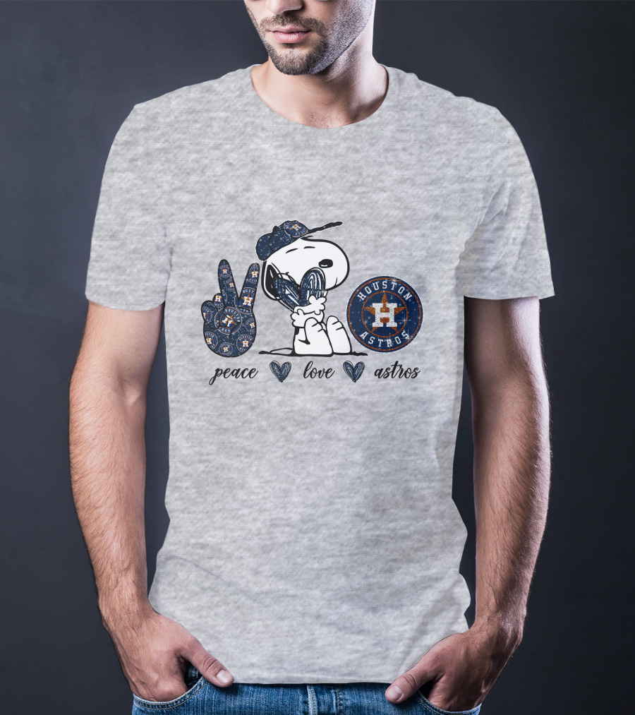 Peace Love Houston Astros Snoopy Vintage Baseball Fan T-Shirt