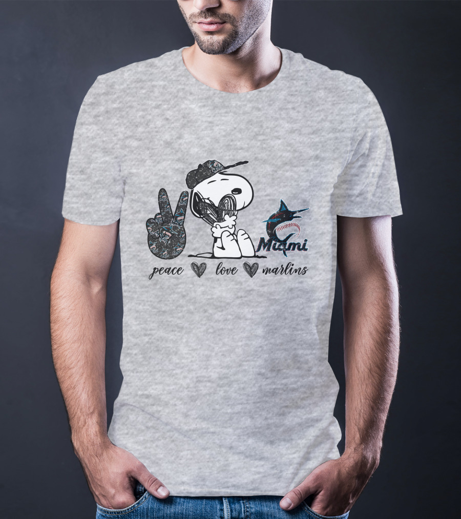 Peace Love Miami Marlins Snoopy Baseball Fan T-Shirt