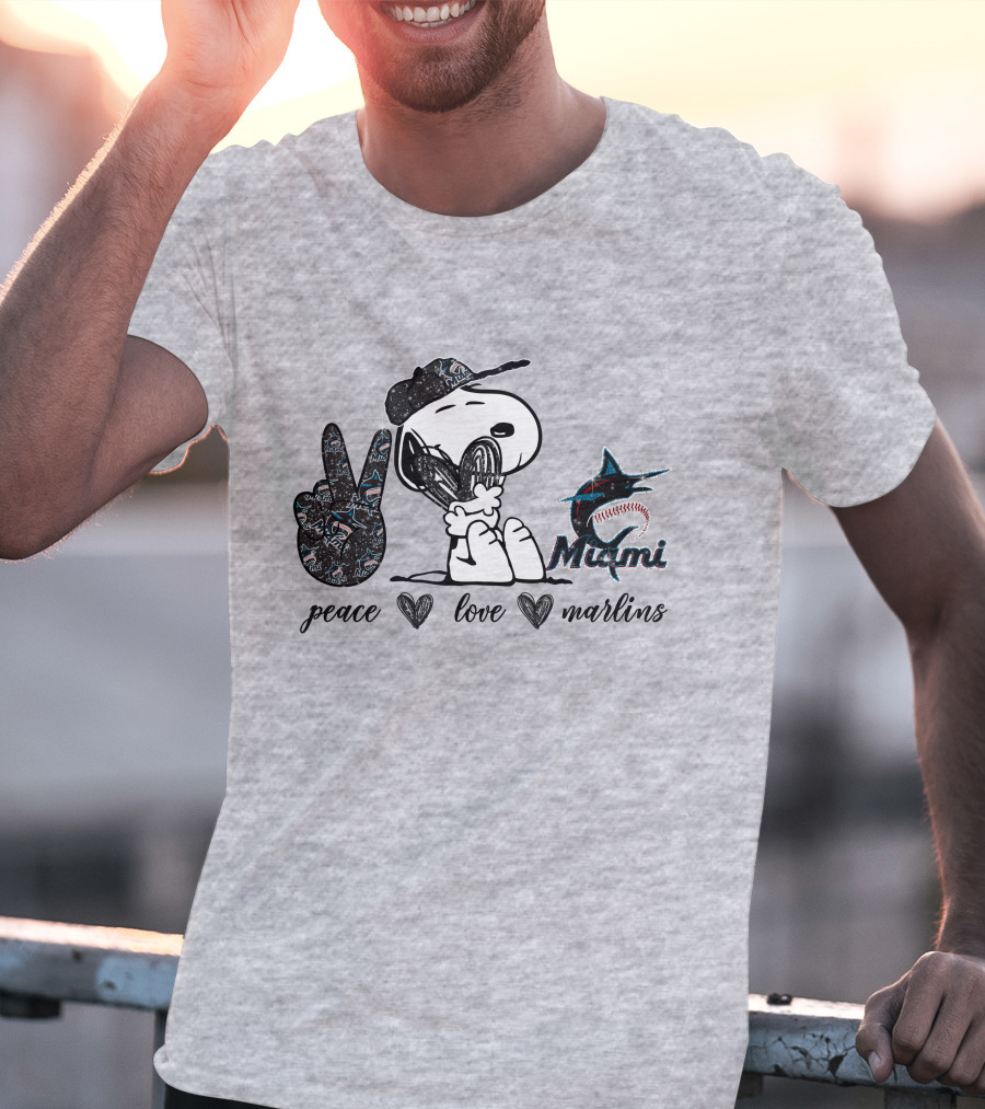 Peace Love Miami Marlins Snoopy Baseball Fan T-Shirt