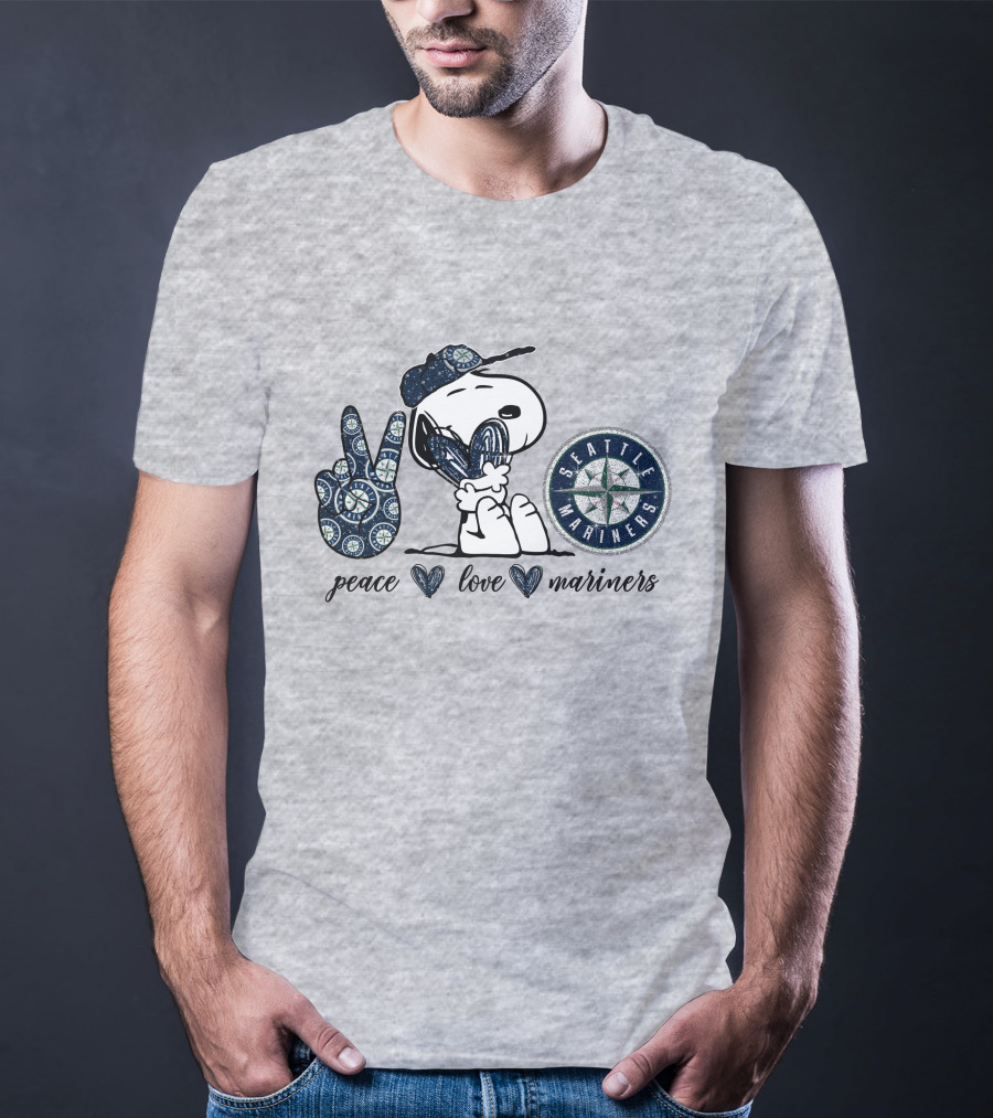 Peace Love Seattle Mariners Snoopy Fan Gear T-Shirt
