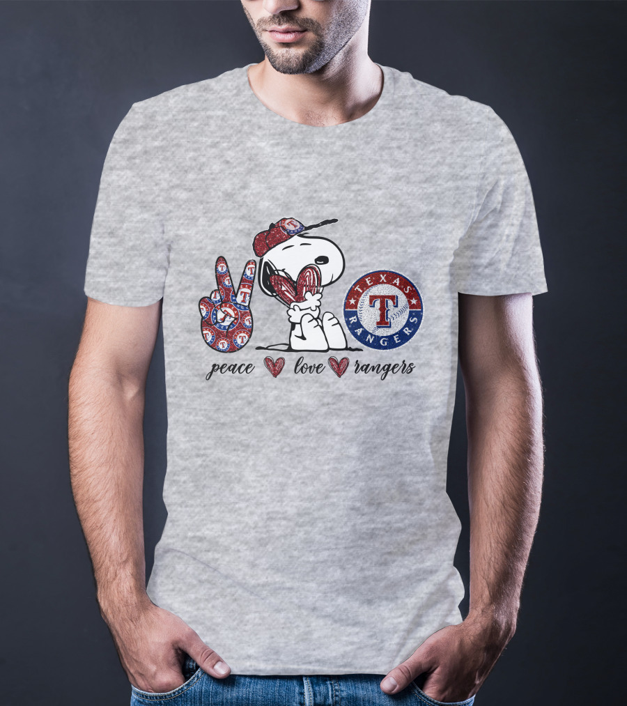 Peace Love Texas Rangers Snoopy Baseball Fan T-Shirt