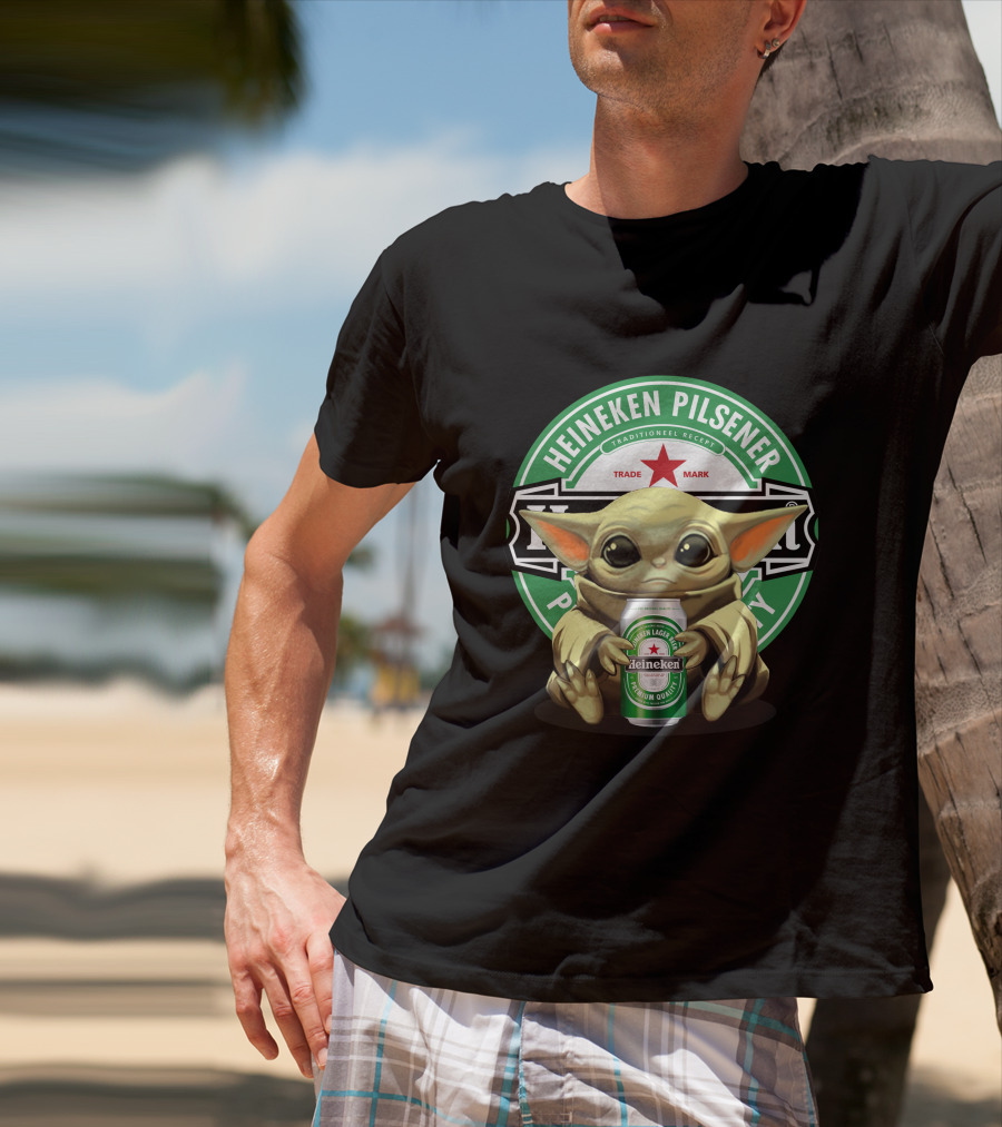 Heineken Pilsener Baby Yoda Holding Heineken Lager Beer Can T-Shirt