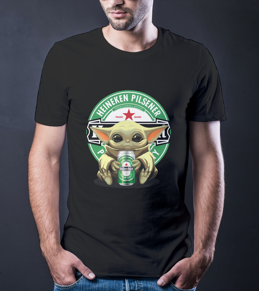 Heineken Pilsener Baby Yoda Holding Heineken Lager Beer Can T-Shirt