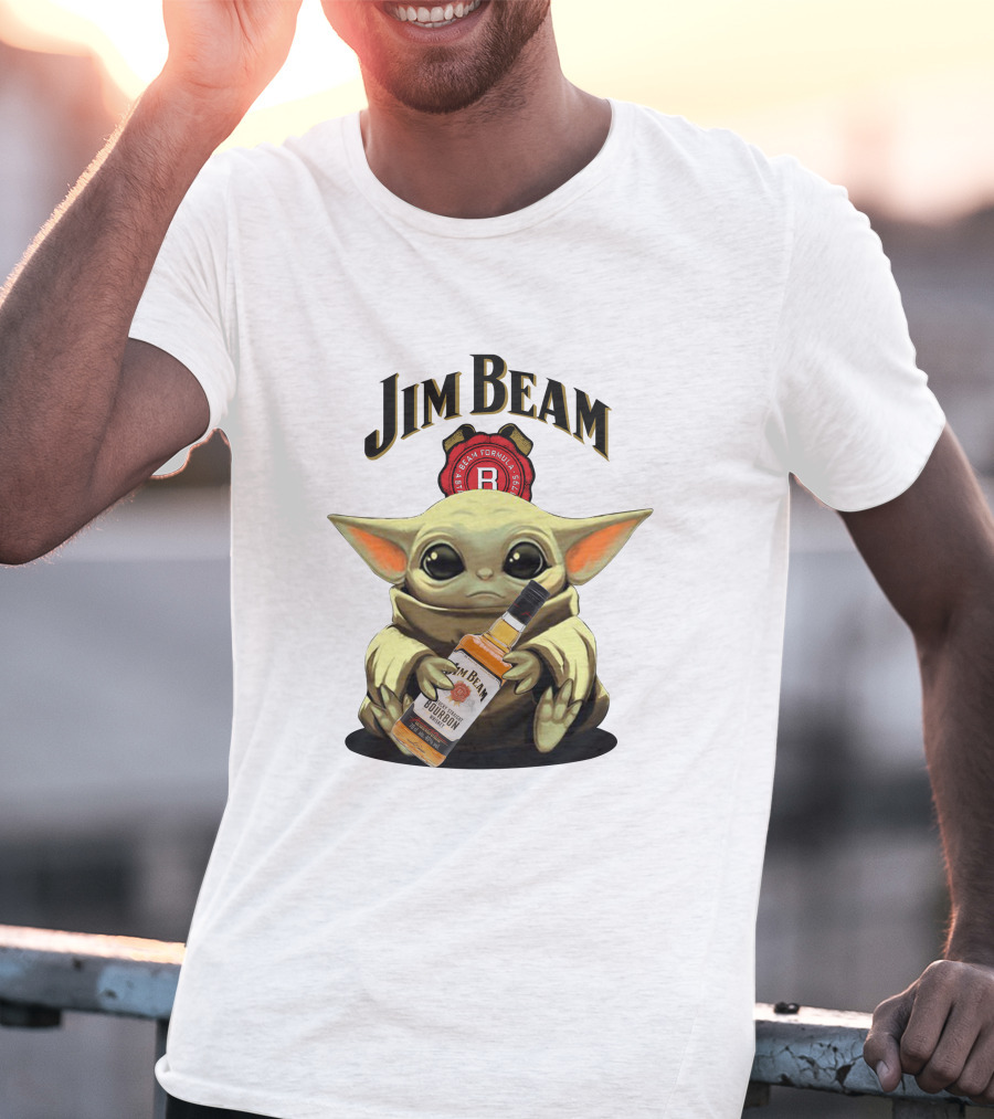 Jim Beam Baby Yoda Holding Bourbon Bottle T-Shirt