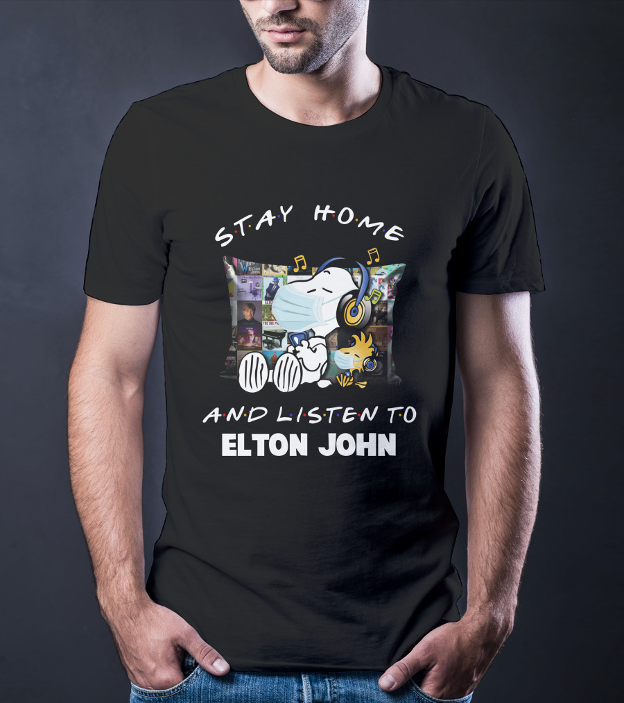 Stay Home And Listen To Elton John With Snoopy Masked Headphones T-Shirt