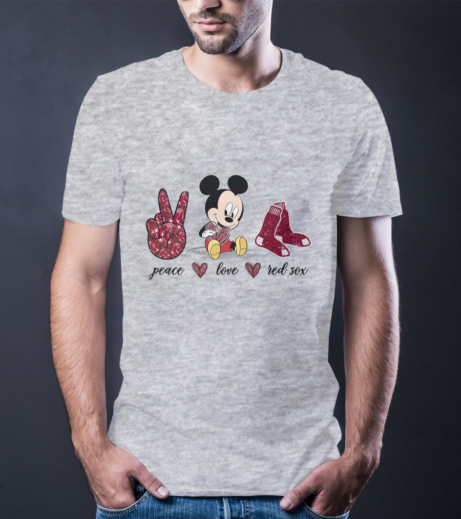 Peace Love Mickey Mouse Boston Red Sox T-Shirt