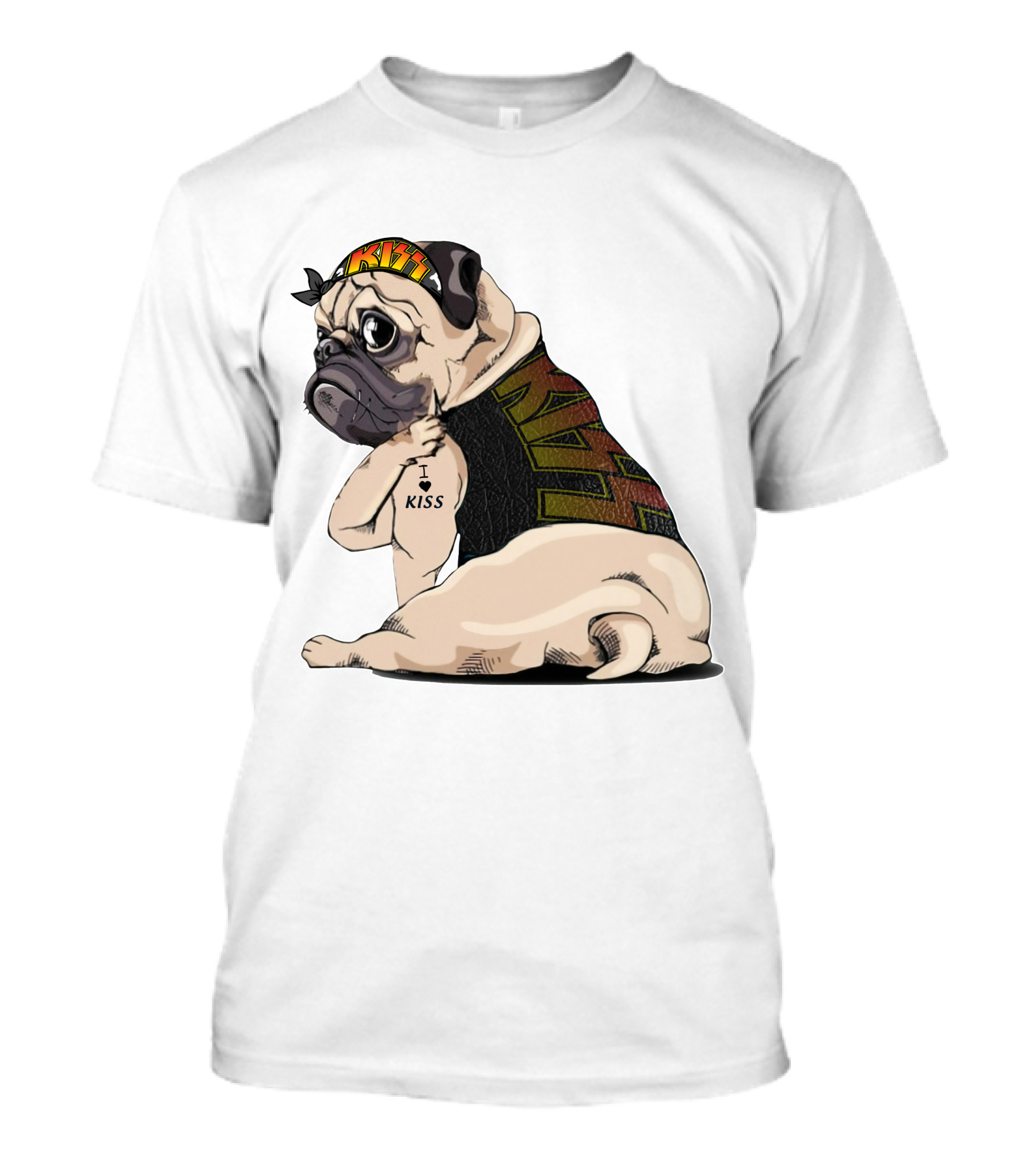 Kiss Bandana Pug With I Love Kiss Tattoo T-Shirt