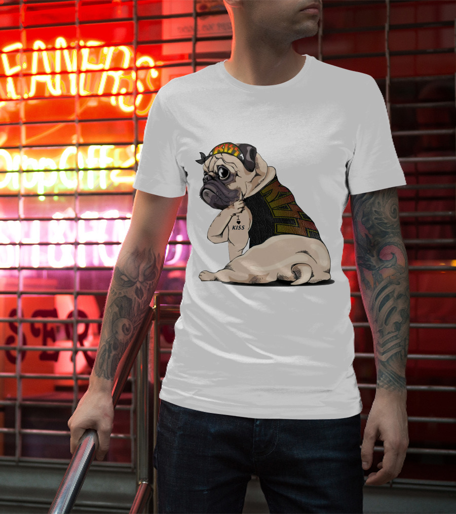 Kiss Bandana Pug With I Love Kiss Tattoo T-Shirt