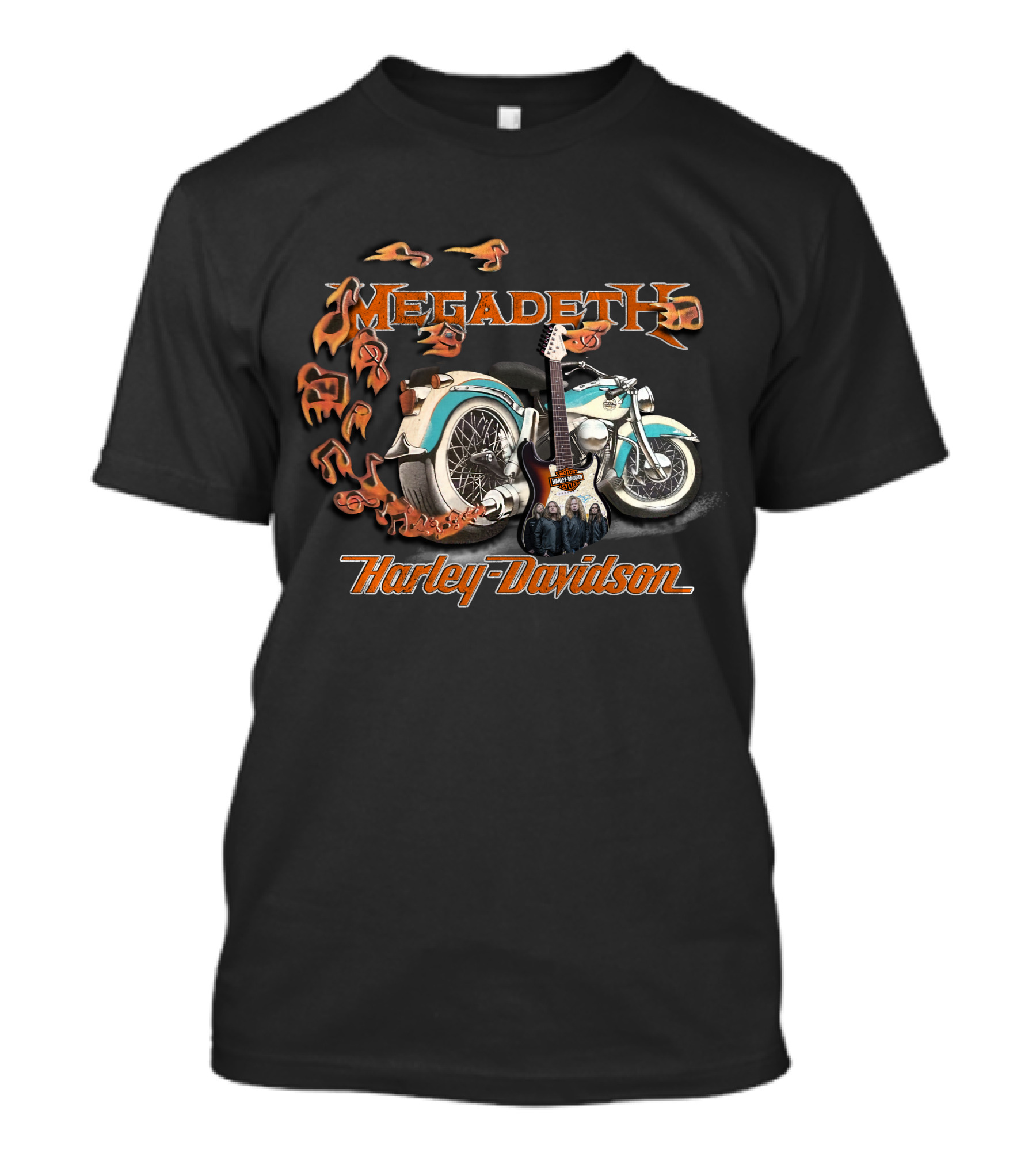 Megadeth Harley Davidson Motorcycle And Electric Guitar T-Shirt