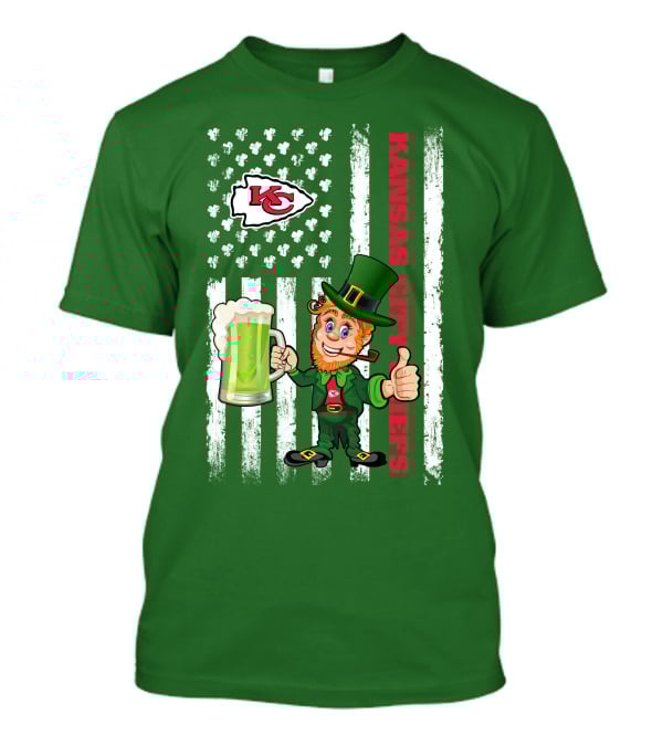 Kansas City Chiefs Leprechaun St Patrick's Day Shamrock Flag T-Shirt