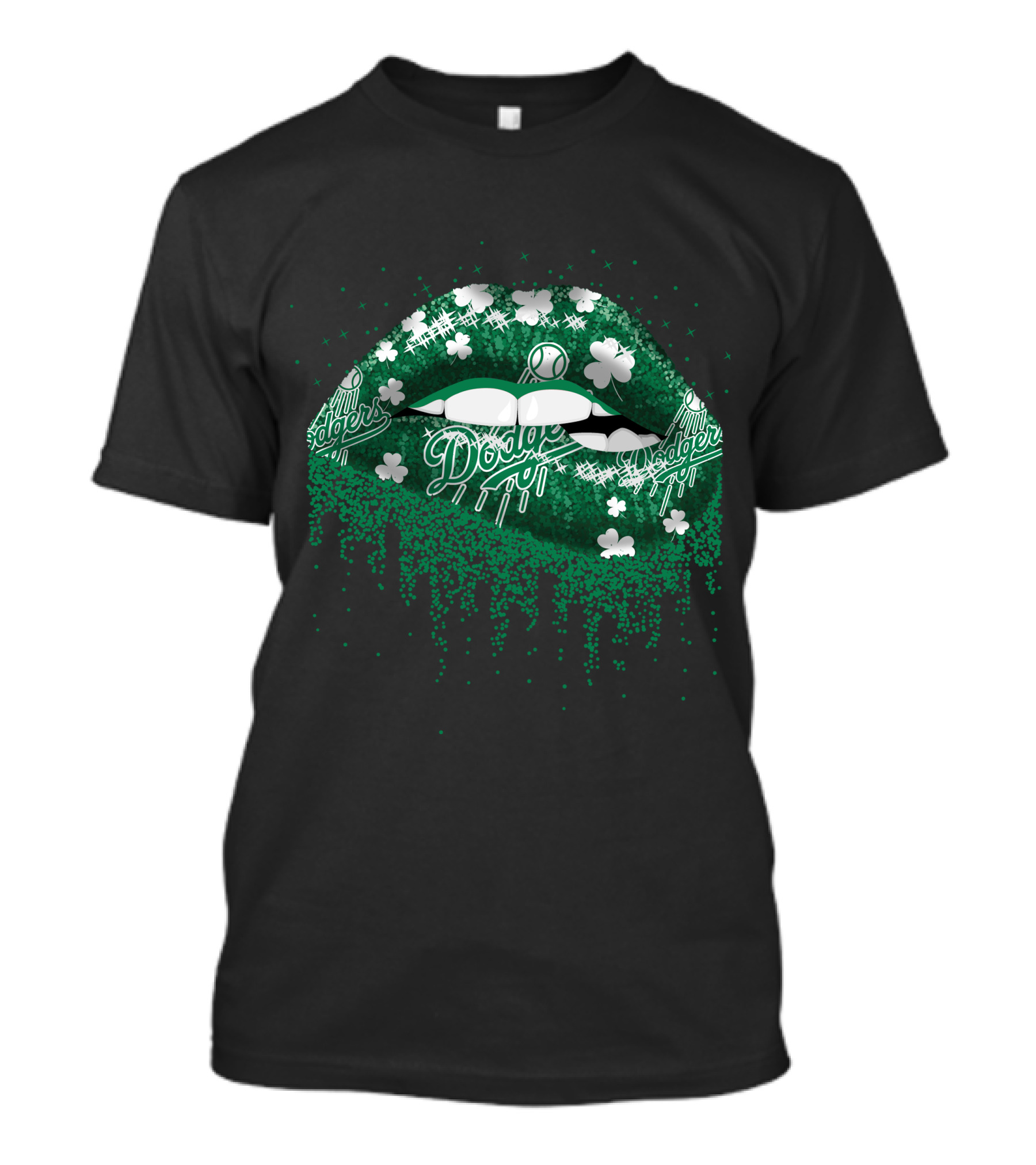 Los Angeles Dodgers Green Lips Clover Baseball T-Shirt