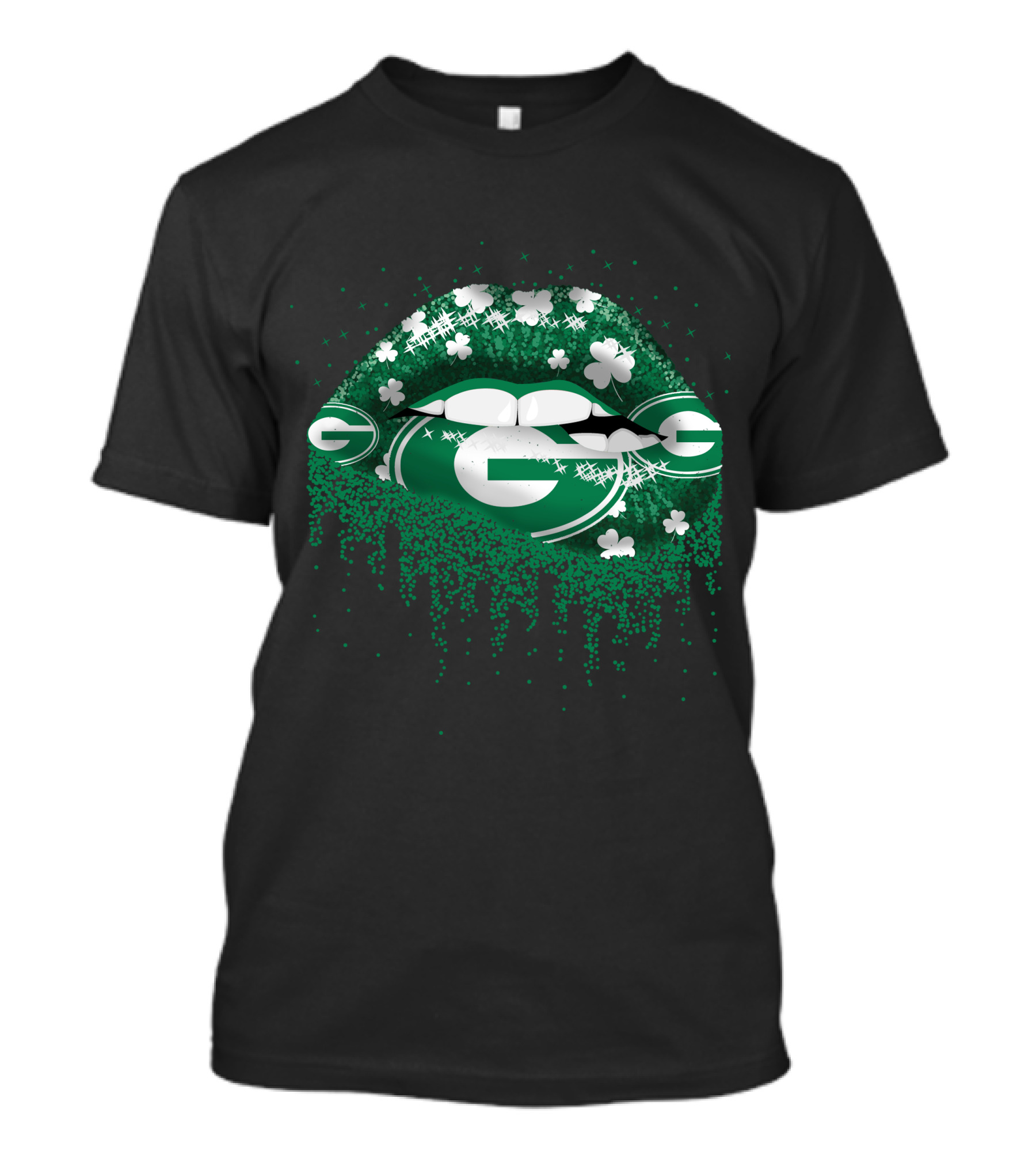 Green Bay Packers Shamrock Glitter Lips T-Shirt